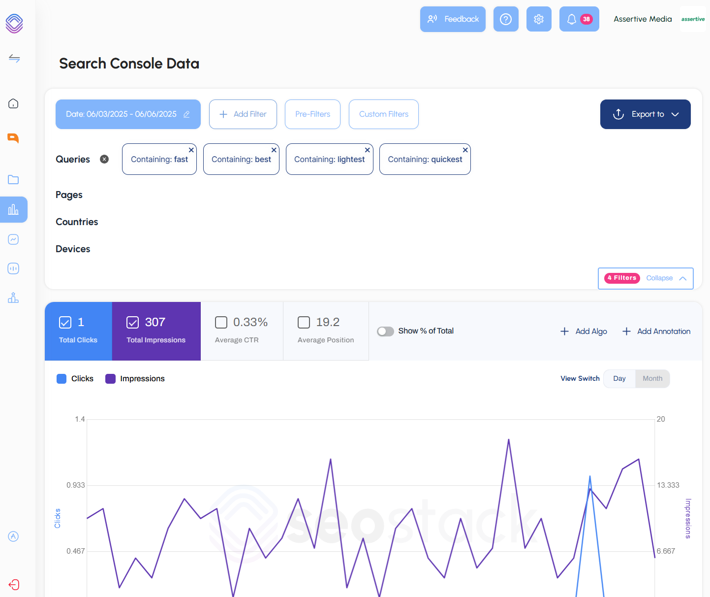 SEO Stack Custom Filters Dashboard